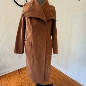 Express Camel Recycled Wool Blend Oversized Drape Neck Coat - Size M